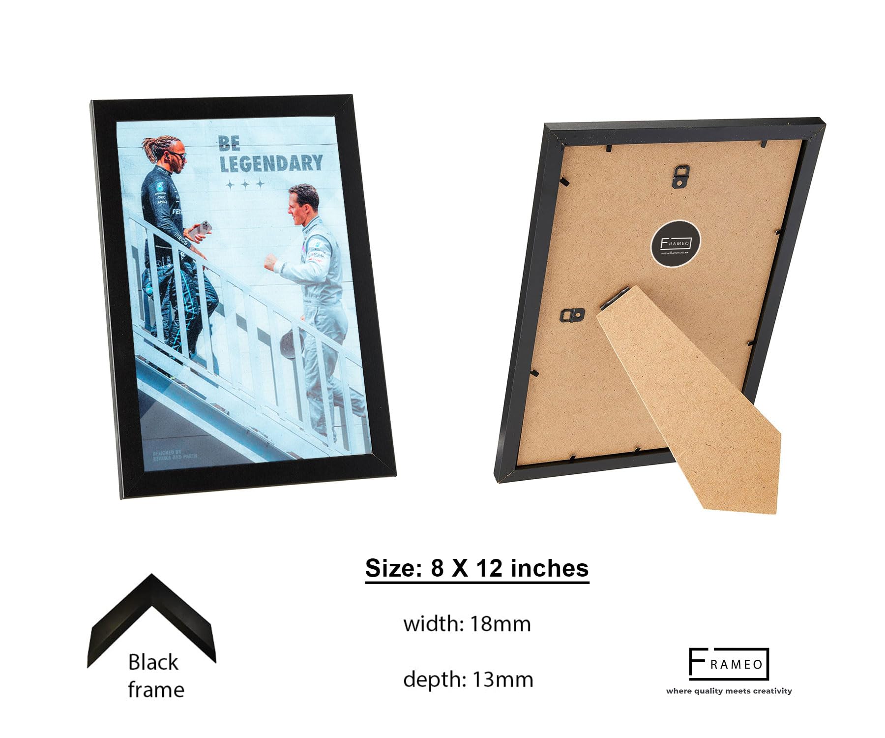 FRAMEO STORE Be Legendary Glass Frame, Lewis Hamilton Michael Schumacher Tribute wall art framed poster (A4 size - 8 X 12 Inches) 2