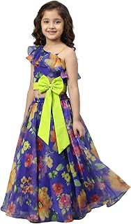 KidsFlower Girls Floral Print One Shoulder Lehenga Choli with Bow, Purple Multi-Color Price In India