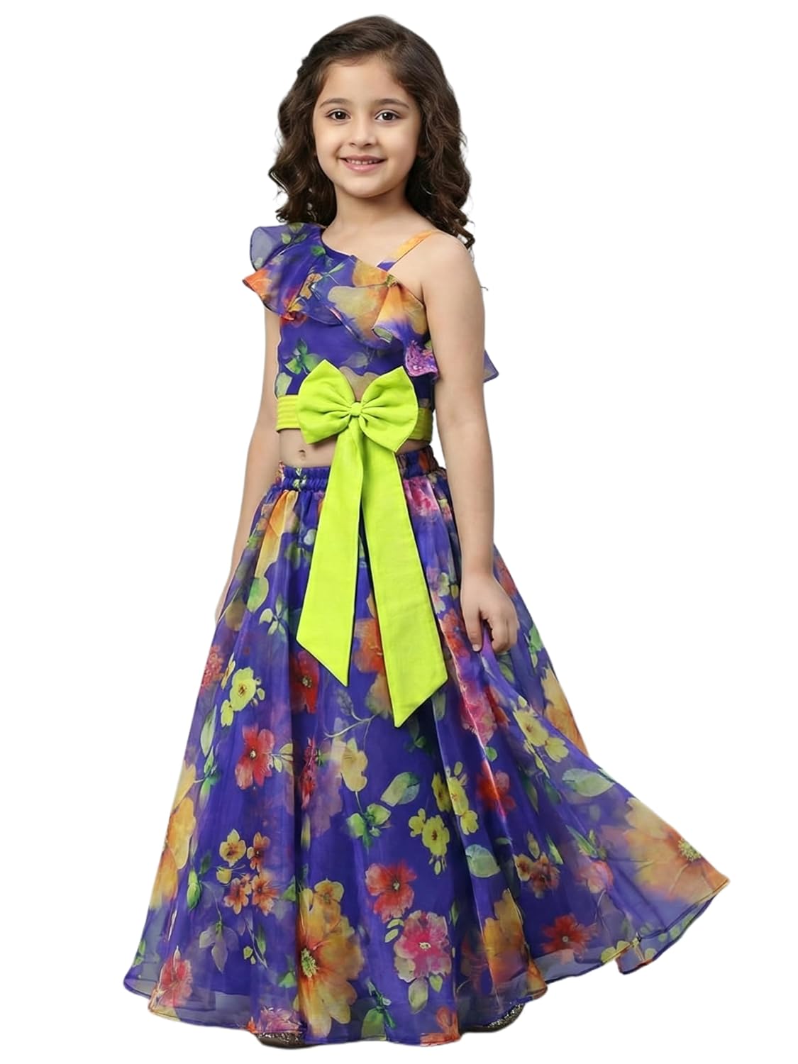 KidsFlower Girls Floral Print One Shoulder Lehenga Choli with Bow, Purple Multi-Color - Review, Price and Buying Guide