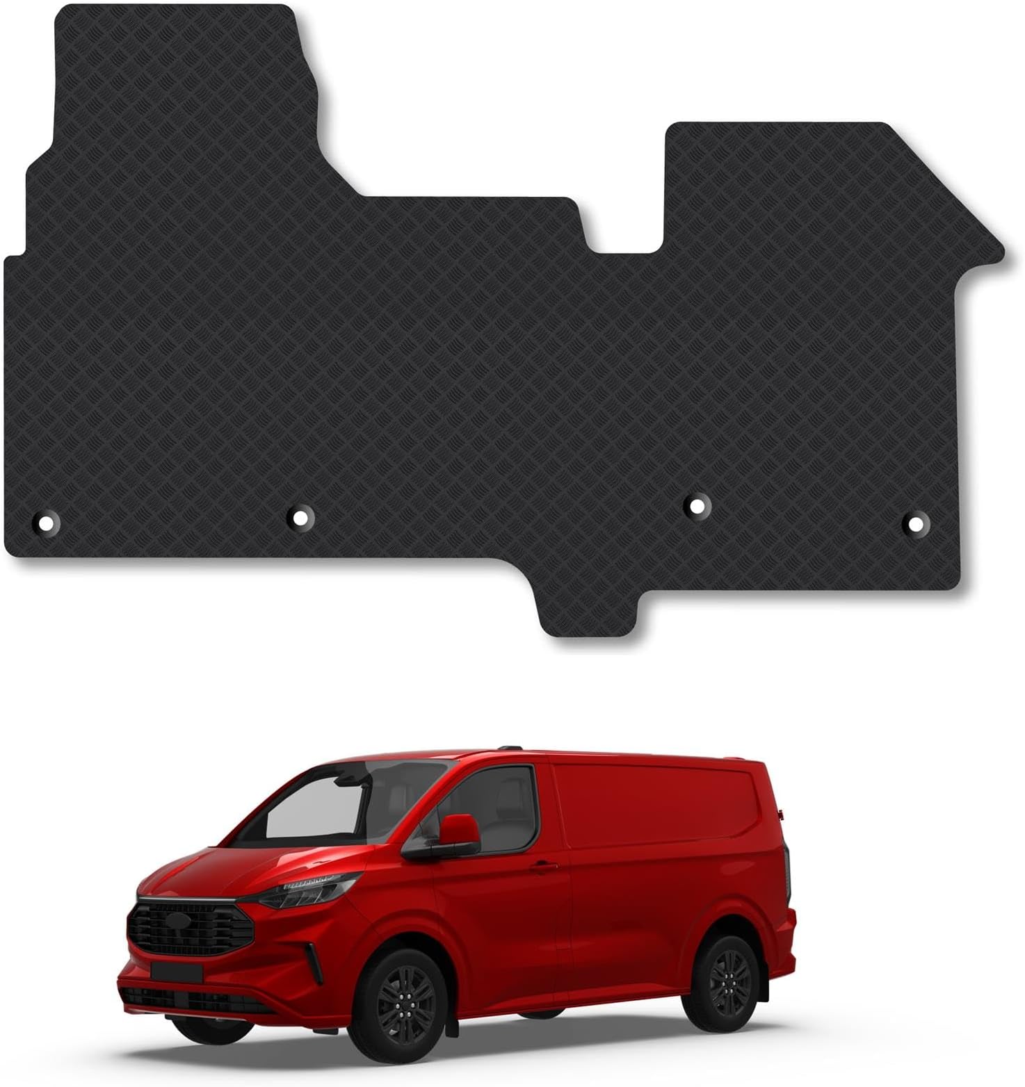 Ford Transit Custom (2024+) [Manual] [3 Front Seats - Dual Passenger Bench Model] Rubber Van Mats Accessories Tailored Fit Compatible Accessory Waterproof Non-Slip Car Mats Full Coverage with Clips
