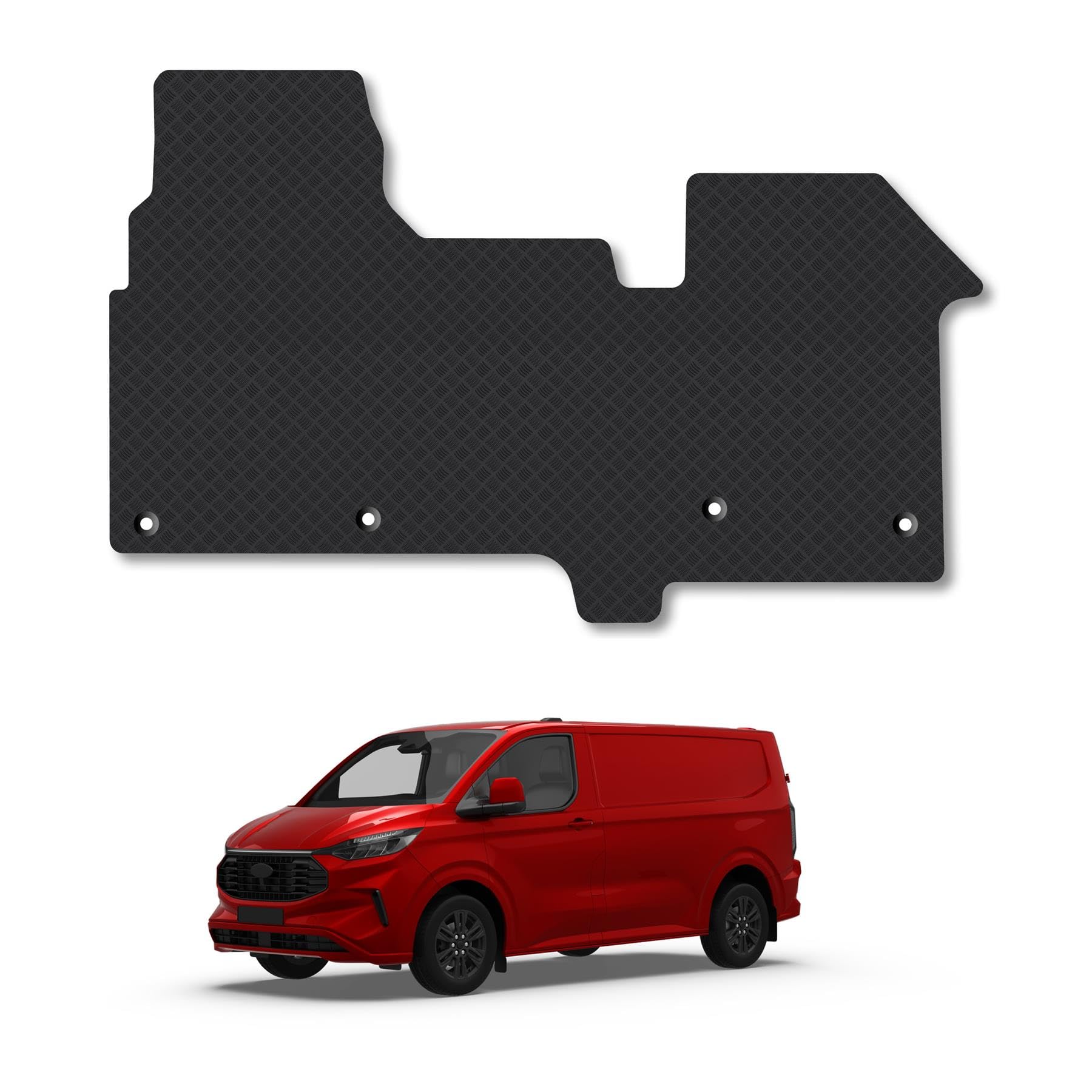 Ford Transit Custom (2024+) [Manual] [3 Front Seats - Dual Passenger Bench Model] Rubber Van Mats Accessories Tailored Fit Compatible Accessory Waterproof Non-Slip Car Mats Full Coverage with Clips