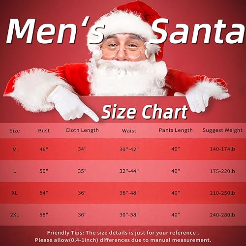 Miniatura 7 de Disfraz de Papá Noel para hombre 11 piezas traje de Papá Noel traje profesional de franela para adultos Navidad Año Nuevo Cosplay