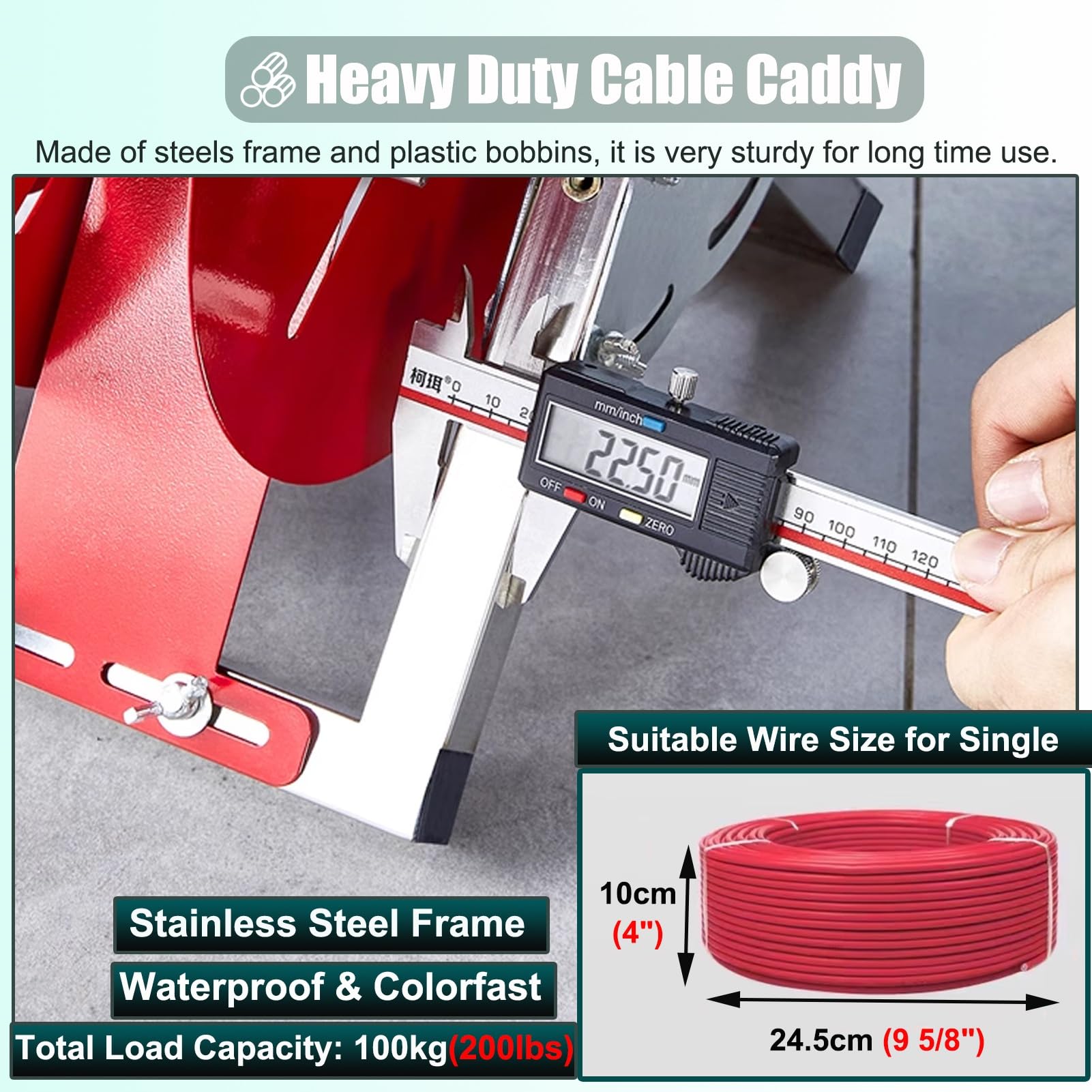 Portabobinas de Alambre Organizador de Cables Portátil y Plegable de Un Solo Eje. Dispensador de Bobinas de Alambre Pequeñas de Acero Inoxidable. Soporte para Cables Eléctricos para Electricistas.