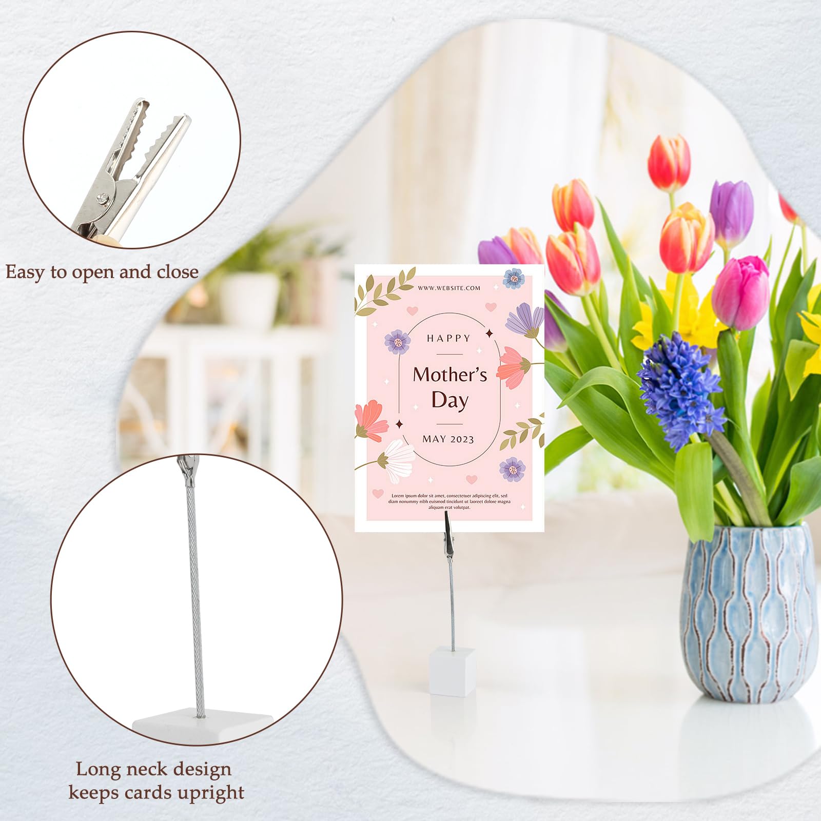 Pack of 20 Photo Holders with Clips, White Memo Clip Holder, Wooden Photo Stand, Note Holder with Crocodile Clip - Image 4