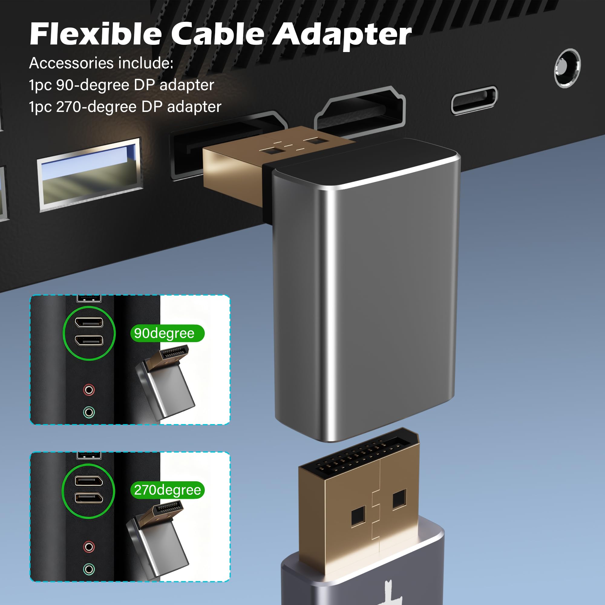 Cavo DisplayPort 1.4 certificato VESA 8K, 32,4 Gbps, ad alta velocità 8K a 60 Hz, 4K a 144 Hz, 2K a 240 Hz, HBR3 HDCP HDR, cavo DP intrecciato per monitor da gioco, grafica PC, TV, 25 cravatte+2