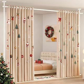 Room Divider Curtain Rod, No Drilling Room Separator for Space Partition Adjustable 4-10ft(H) 28-70inch(W) Heavy Duty Temporary Wall Divider Floor to Ceiling Tension Rod, White