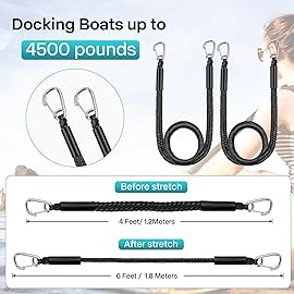 Bungee Cord Rope Dock Lines Stretches Shock Absorbs Marine Mooring Rope 4ft (Black with Double Clips 2 Pack)