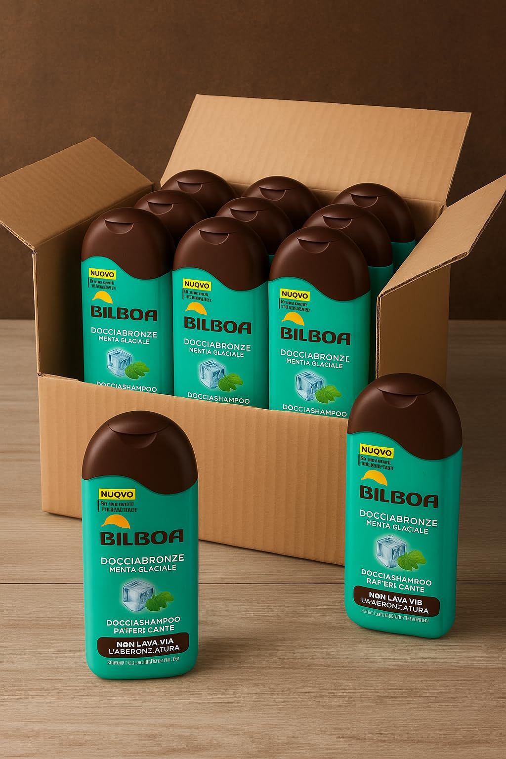 12X Bilboa Docciabronze Menta Glaciale 250ml – Docciashampoo Corpo e Capelli – Rinfrescante, Idratante, Non Lava Abbronzatura, Con Attivi Idrabronze – Uso Quotidiano, Dermatologicamente Testato