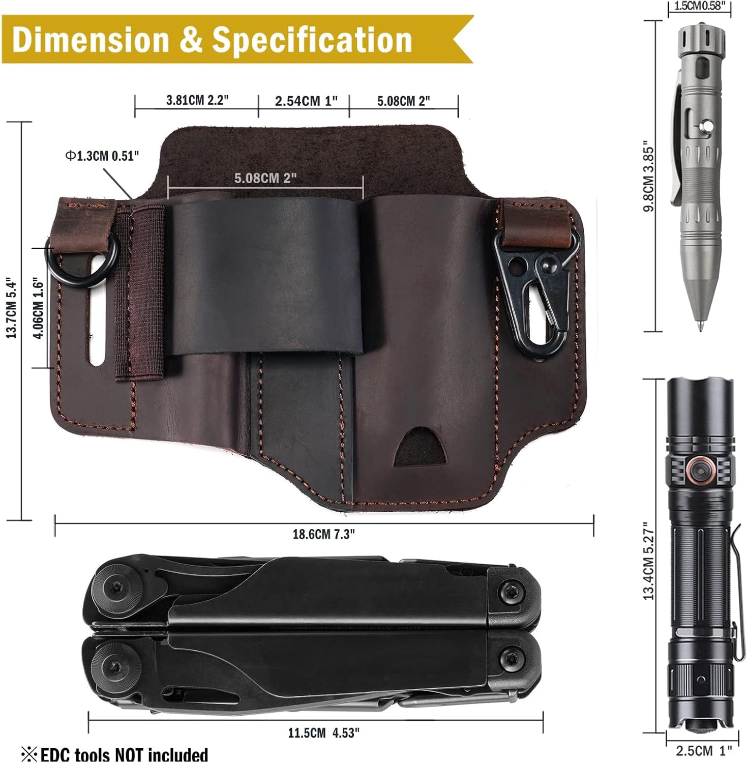ST1 Leather Multitool Sheath - EDC Belt Organizer for Leatherman Tools, Flashlight, Pen, and Keychain Clip, Durable and Stylish, Great for Work and Daily Use, Ideal Gift for Men - Image 5