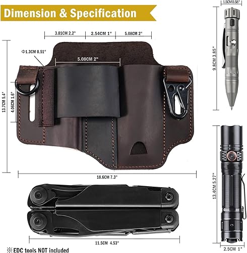 Vista 5 de Funda multiherramienta de cuero ST1 – Organizador de cinturón EDC para herramientas Leatherman, linterna, bolígrafo y clip para llavero, duradero