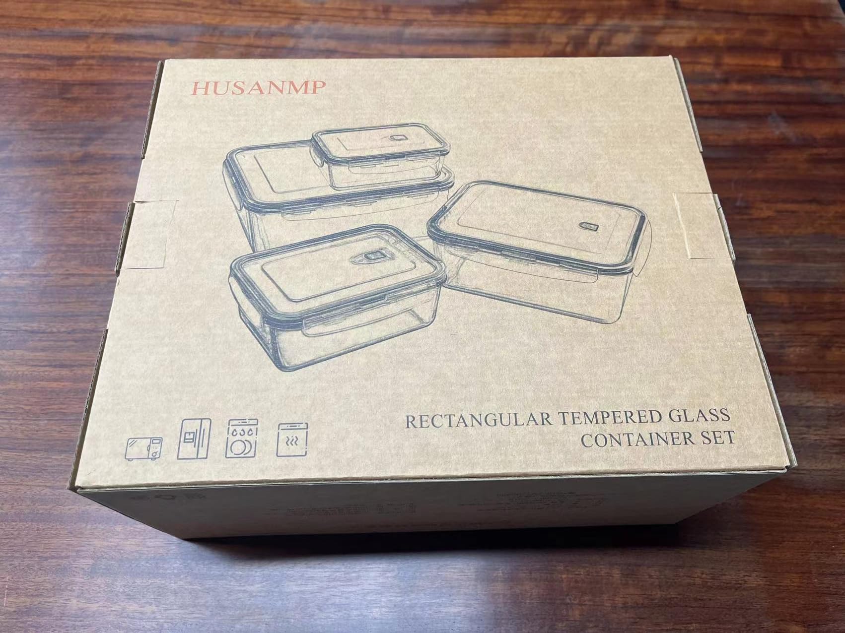 Recipientes de cristal para alimentos - 8 pieza (4 envase, 4 tapa) Set de Contenedores de Alimentos, Apto para lavavajilla, microondas, congelador, A Prueba de Fugas, Sin BPA (Rectangular)