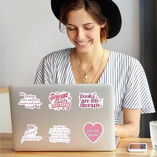 Miniatura 6 de 50 calcomanías románticas para Kindle, paquete de calcomanías de lectura rosas para mujer, calcomanías de vinilo impermeables para libros, botellas,