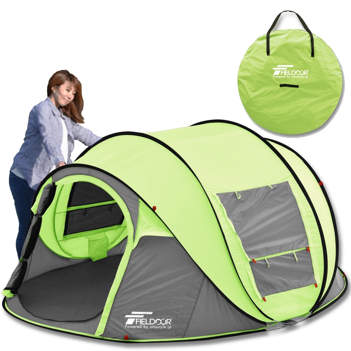 【簡単ワンタッチ！】 テント FIELDOOR ポップアップ アウトドア Amazon | FIELDOOR イージーポップアップドーム285 【3カラー】 フル