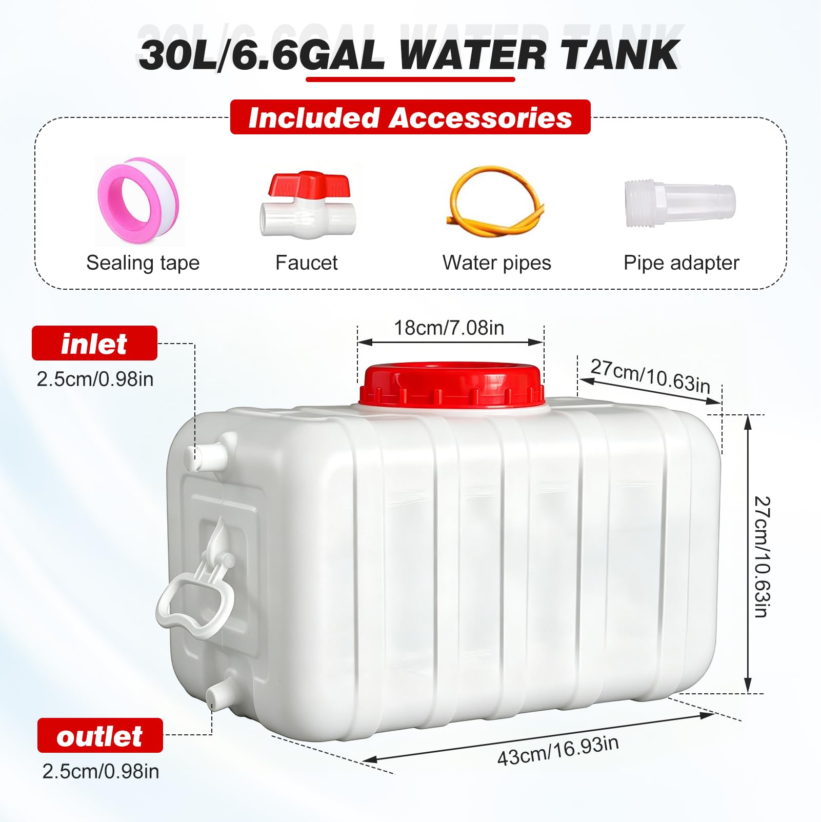 LIROPAU Serbatoio dell'acqua da 30 l, per uso alimentare, portatile, con rubinetto, in plastica, per casa, viaggi, camper e prevenzione di emergenza