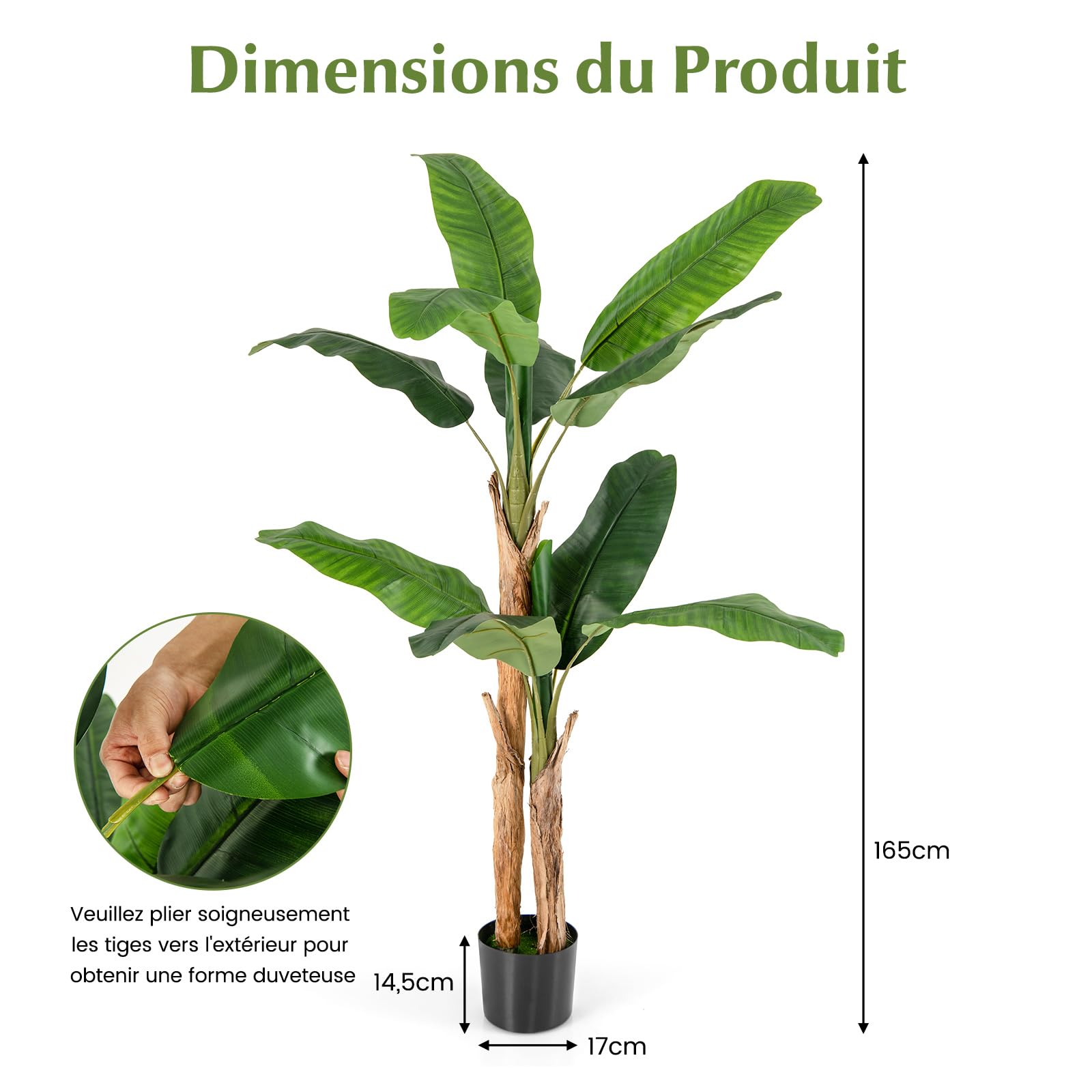 COSTWAY Plante Artificielle Bananier à Tiges Doubles (165 CM)