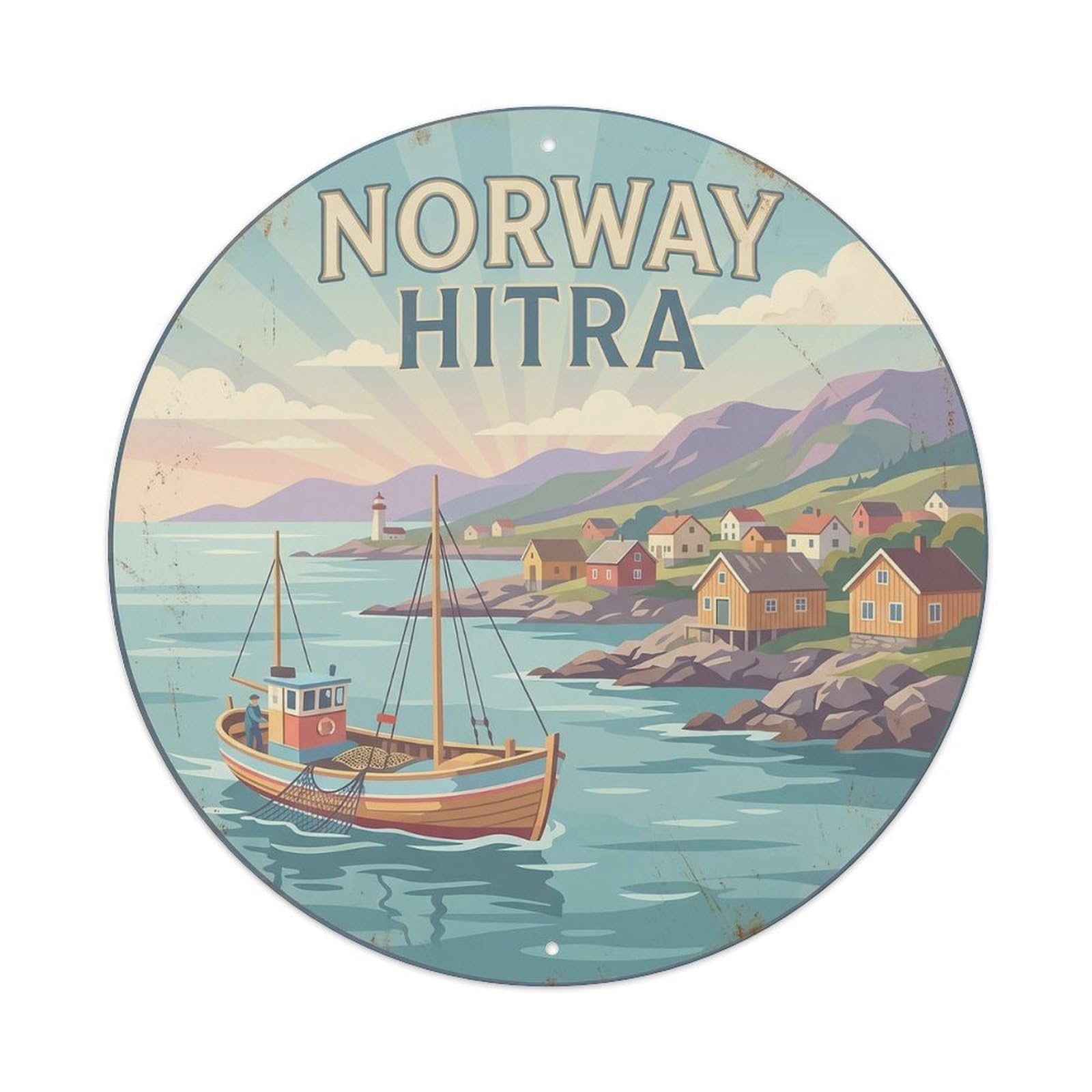 Hitra Fishing Nordic Retro Destination Harbor Landmark Metal Tin Sign