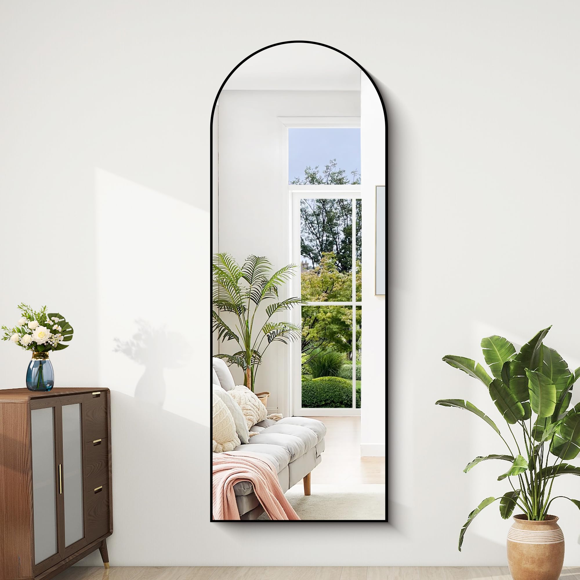 BONEWEI Specchio da Terra ad Arco, 165 x 60 cm Specchio da Parete Grande con Cornice in nero Alluminio, Specchio da Terra da Appoggiare o Appendere per Soggiorno, Camera da Letto, Ingresso
