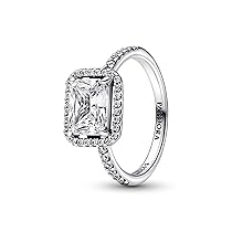 PANDORA Timeless, anello rettangolare a forma di cerchio scintillante in argento Sterling con zirconia cubica trasparente, 60