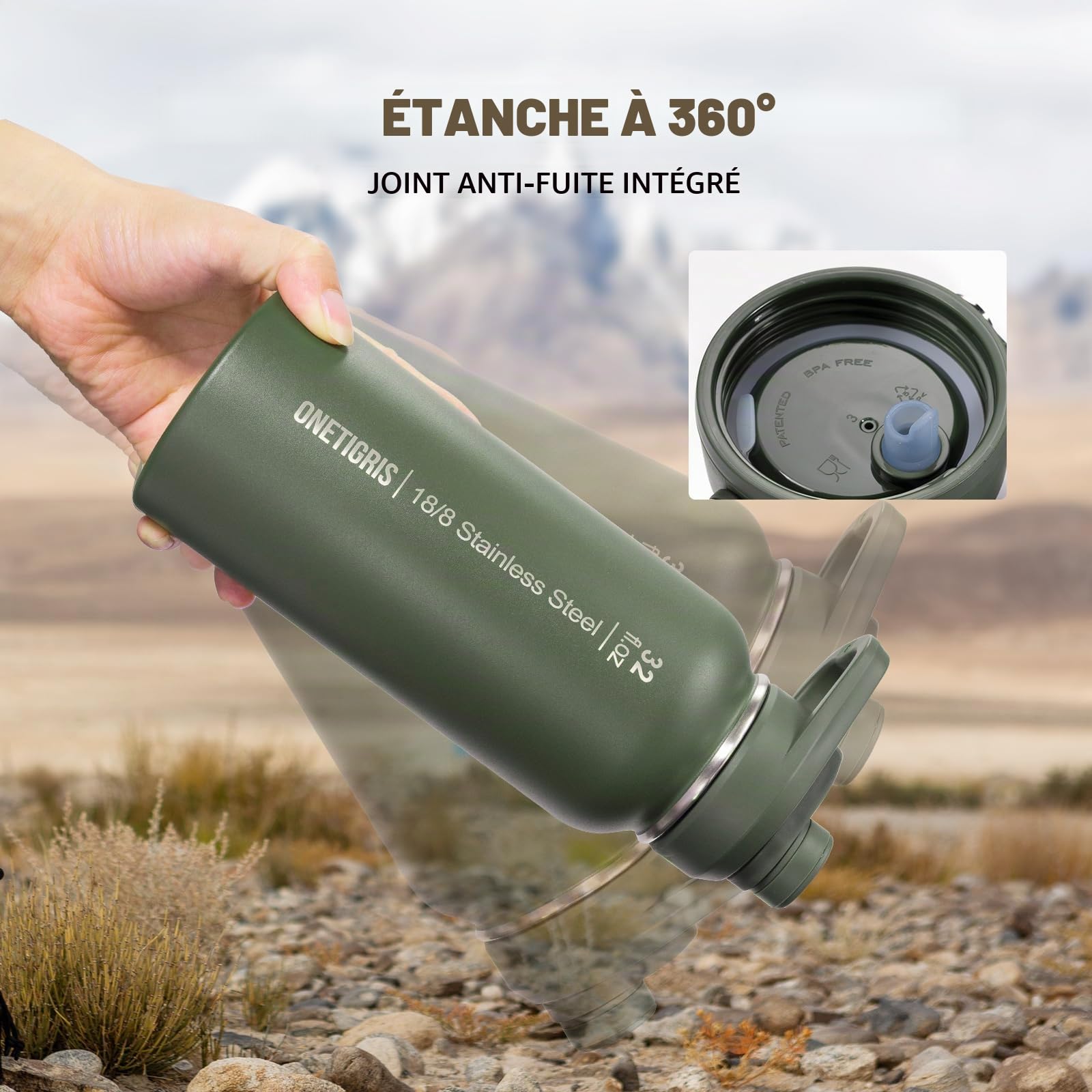 OneTigris Gourde Sport, 0.9l Gourde en Acier Inoxydable avec un Bon Effet d'Isolation, Idéal pour Vélo, Camping, Yoga, Gym, Airsoft,32oz（Vert OD)
