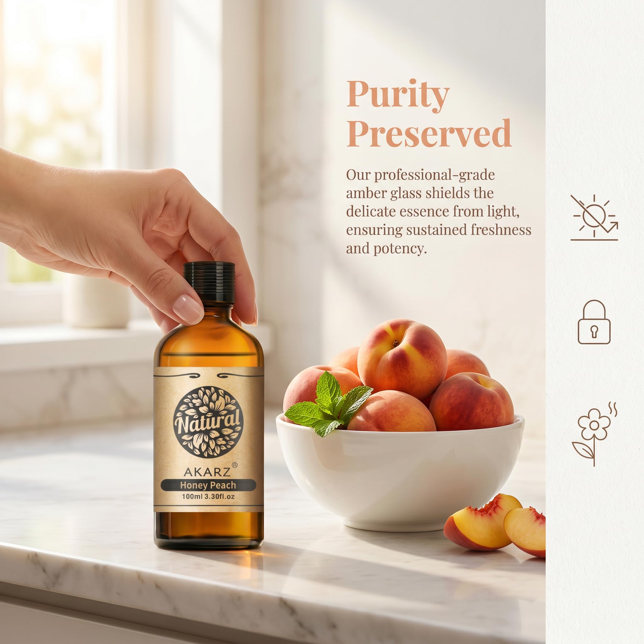 AKARZ 100ml Olejek esencjny z Brzoskwini - Naturalny olejek aromatyczny do dyfuzorów, lamp aromatycznych i aromatów pomieszczeń
