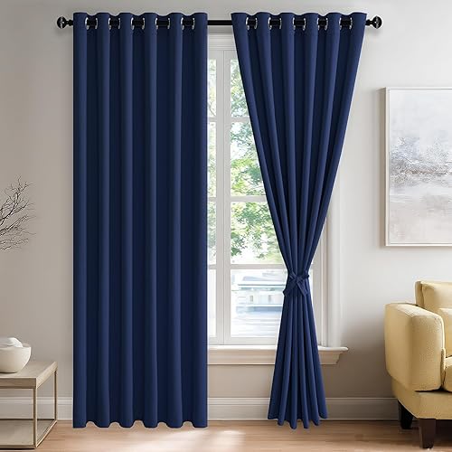 JIUZHEN - Cortinas opacas de azul marino con alzapaños con aislamiento térmico, bloqueo de luz y reducción de ruido, cortinas con ojales para