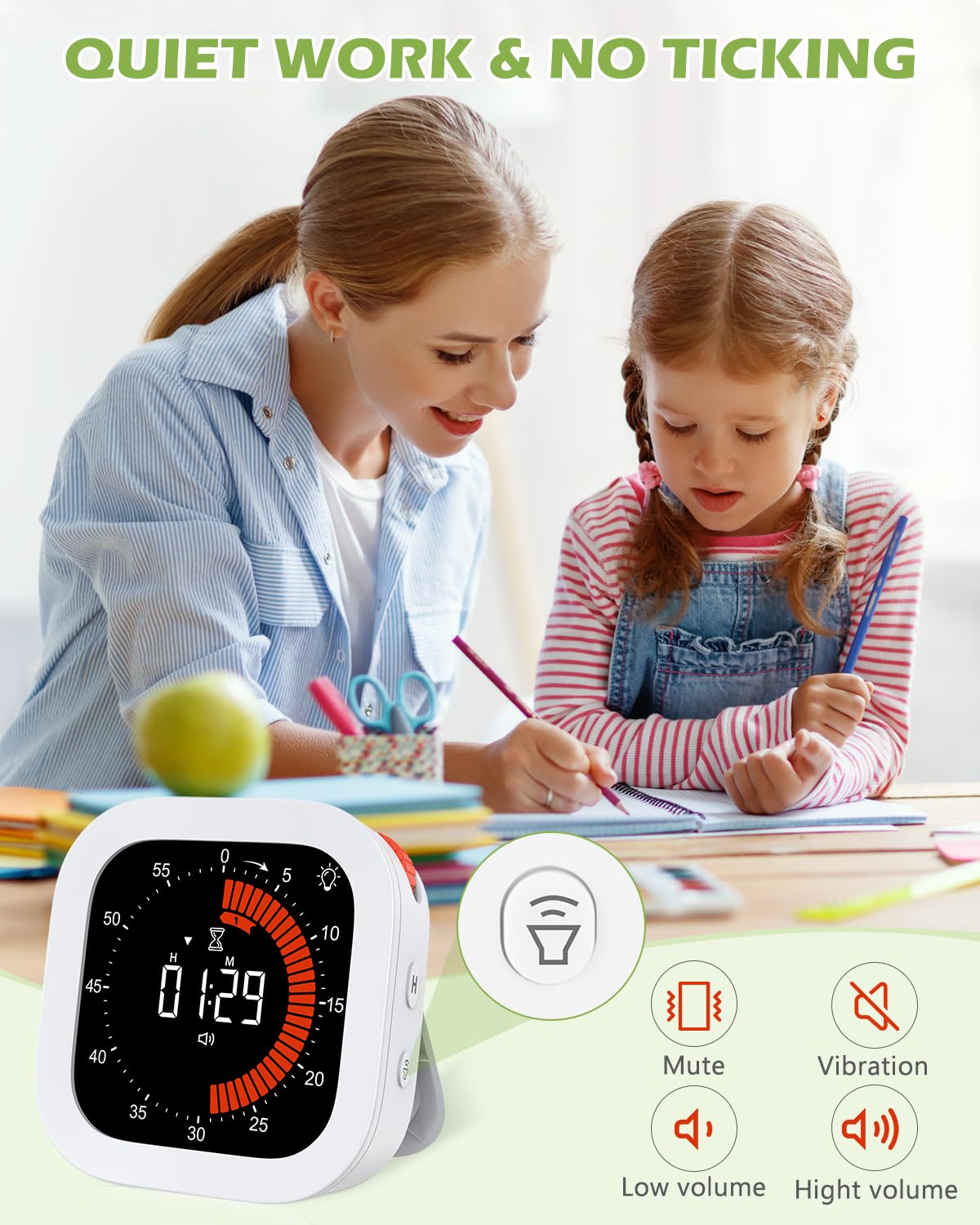 KeeKit Temporizador visual digital, temporizador de cuenta regresiva recargable con volumen y brillo ajustables, parte trasera magnética para cocina, gimnasio, estudio, temporizador para niños, para