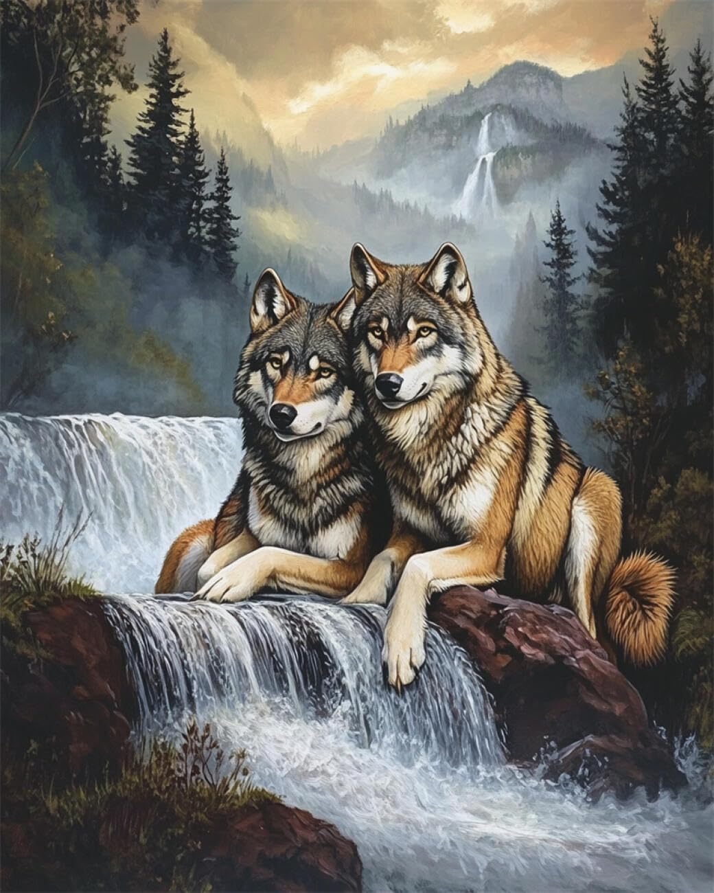 RKFLGEW DIY Seed Bead Embroidery Kits Fantasy Wolf 40x50cm