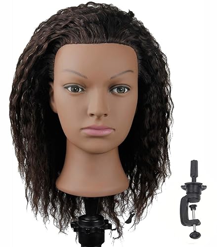 Cabeza de maniquí afroamericano con cabeza de maniquí 100 % de cabello humano con soporte para peinar el cabello, soplado de cabello, trenzar (recto