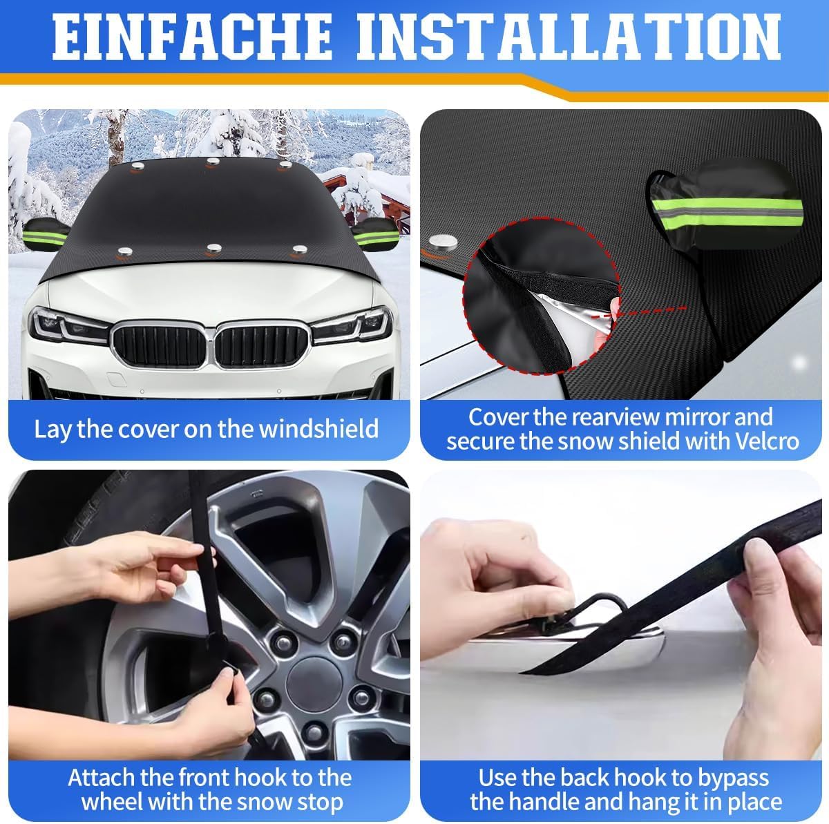 iZoeL Couverture Pare-Brise Voiture Grande Auto Couverture Magnétique avec Housse Protection de Rétroviseur Latéral Protection Hivernale Protège Contre Vent Neige Poussière Givre Soleil - 225 x 164 cm