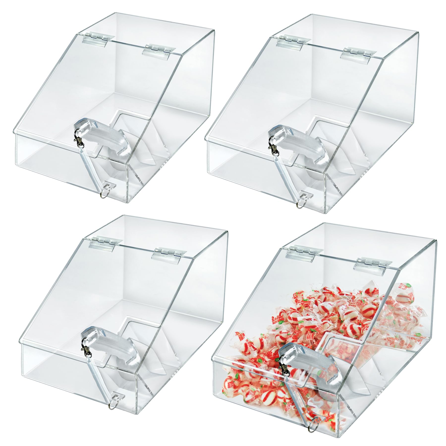 Azar Displays 400418-4PK 1.5 Gallon Acrylic Candy Bin with Lift-Open Top and Scoop, Clear (Pack of 4)