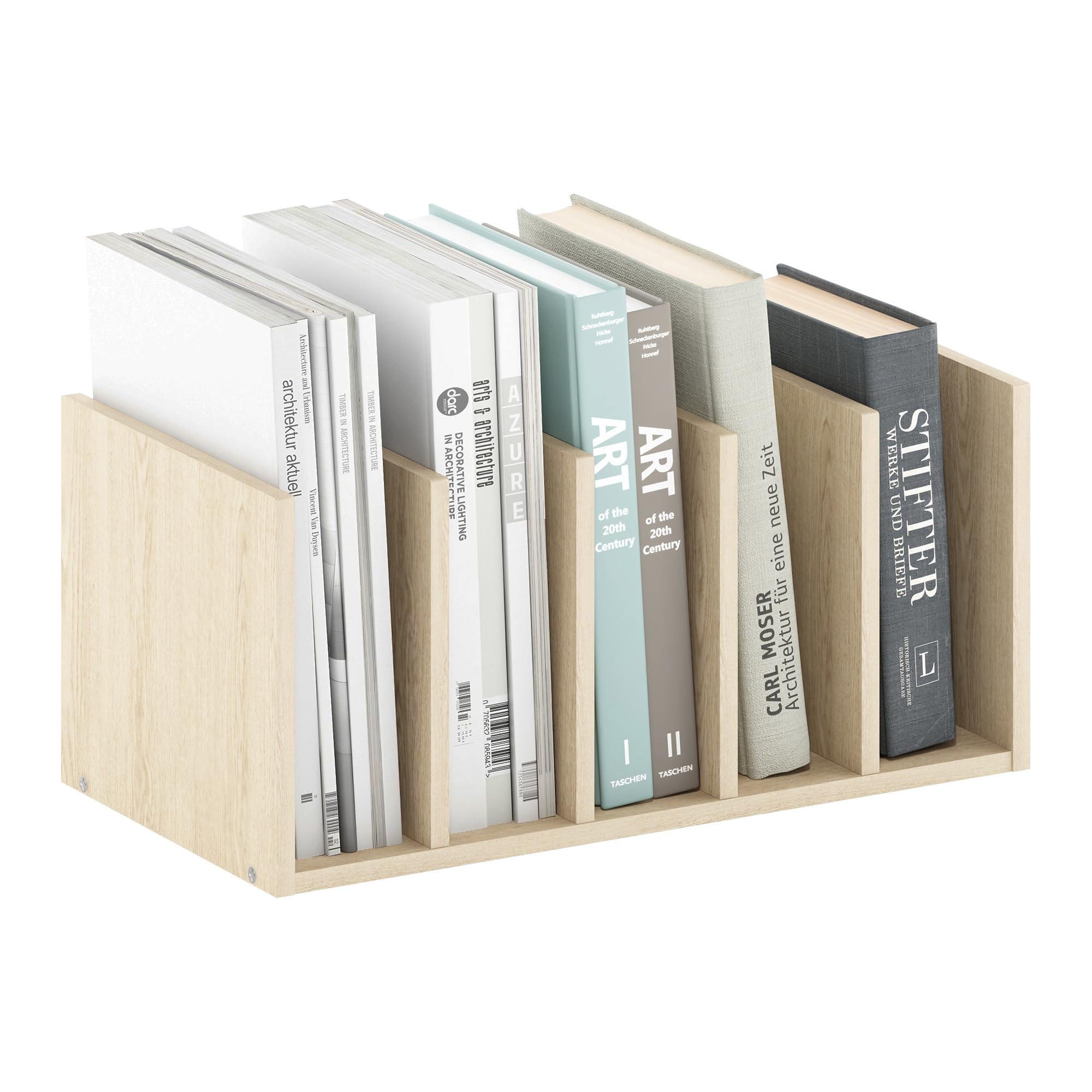 Furinno HERMITE Desk File Folder Organizers, 5-Space Vertical Desktop Office Organization Racks, Desk Top Display Book Shelf, for Paper, Office Supplies, Magazine, Bauhaus Oak