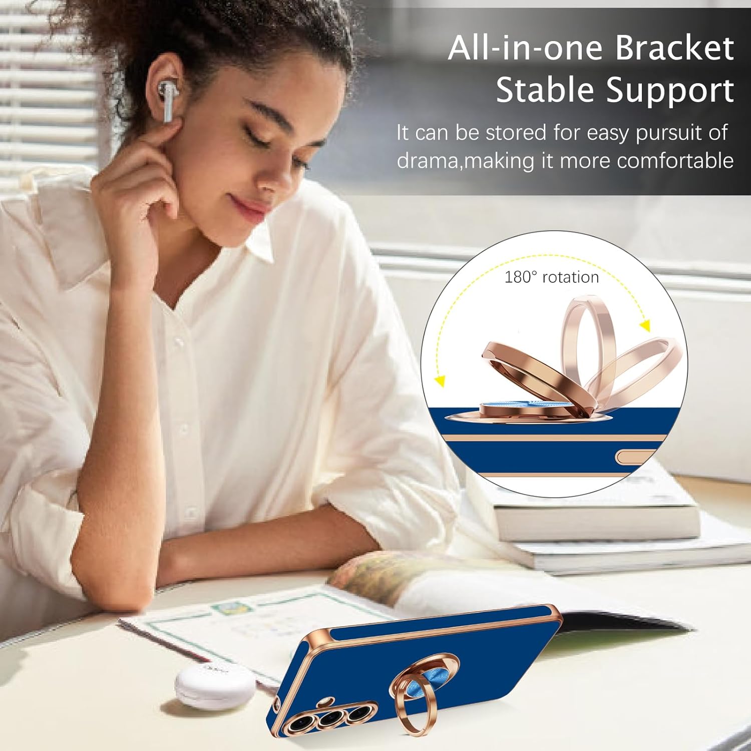 Telaso for Samsung Galaxy S25 Case, 360° Rotation Kickstand Ring Holder Plating Edge Soft Rubber TPU Bumper Slim Flexible Shockproof Protective Phone Case Cover for Samsung S25 2025,Sapphire Blue - Image 5