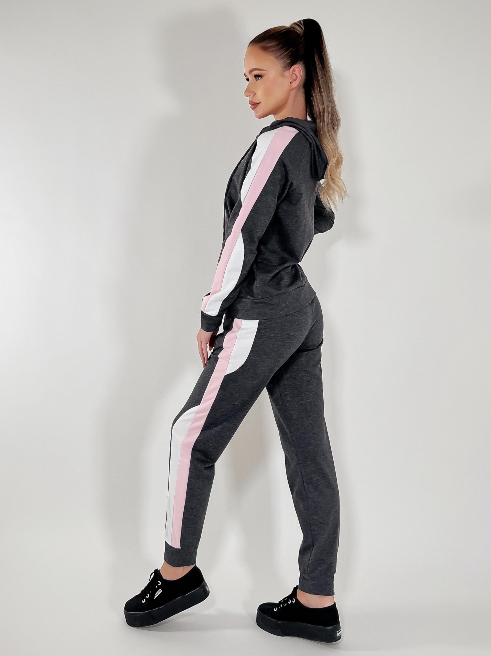 Litherday Jogginganzug Damen Lang Freizeitanzug Baumwolle Trainingsanzug Damen Streifen Sportanzug Fitnessanzug mit Taschen