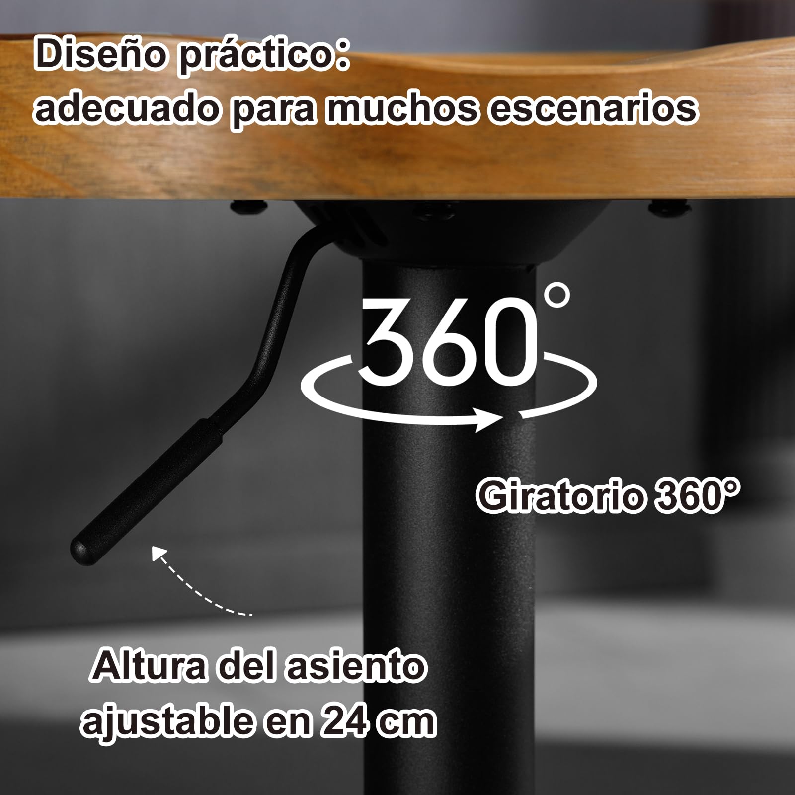 WOLTU Taburetes Altos de Cocina Juego de 2, Giratorio con Reposapiés, Taburete de Bar Regulable en Altura Asiento de Madera, para Zona de Bar, Cocina, Base Metalico, Marrón Rústico