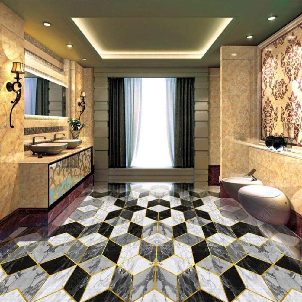 Papel pintado de PVC Moderno Creativo Blanco y Negro Patrón de Mármol Geométrico Etiqueta de Piso Inodoro Autoadhesivo Azulejos Impermeables Mural-350cmX245cm