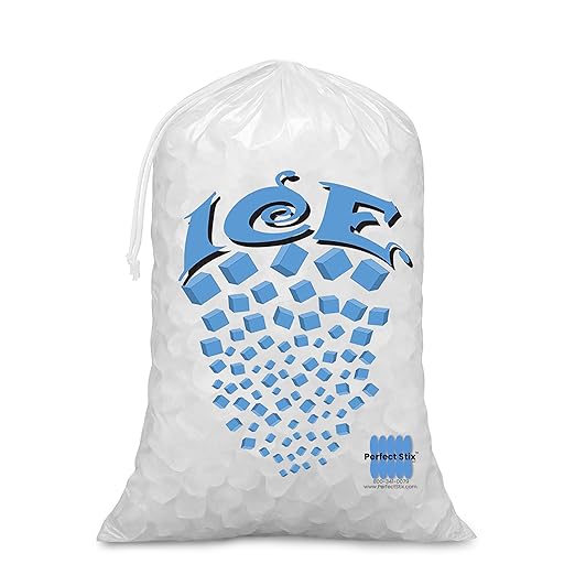 Perfect Stix Clear Plastic Ice Bags with Cotton Draw String, 10 lb Bags. Pack of 100