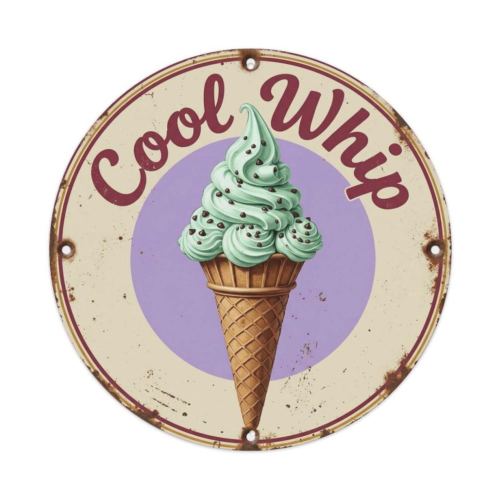 Cwbufd Vintage Style Cool Whip Dessert Parlor Vintage Metal Tin Sign Plaque Wall Decor For Cafe, Club Bar, Office, Garden Metal Poster 8X8inch