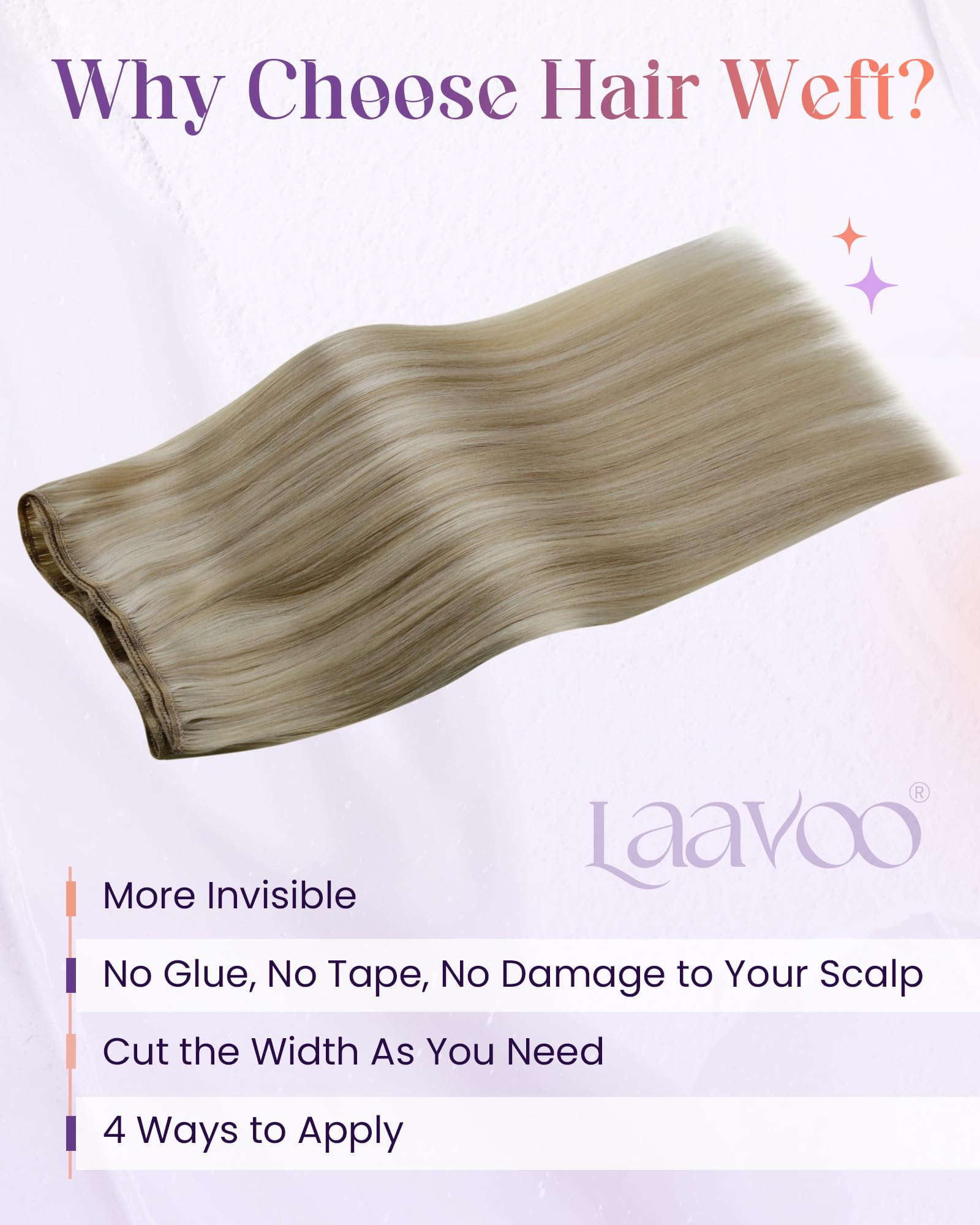 LaaVoo Weft Hair Extensions Real Human Hair 80g Blonde Sew in Hair Extensions Full Head Straight Highlight Golden Blonde Remy Invisible Double Weft Weave 14 Inch #16/22 - Image 2