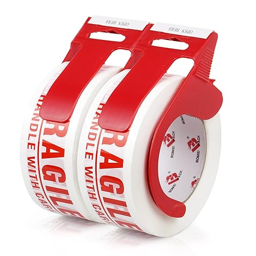 Miniatura 8 de BOMEI PACK Cinta frágil de 2 pulgadas x 330 pies (110 yardas), 2 rollos, mango de cinta frágil con cuidado para el envío con dispensador, cinta de