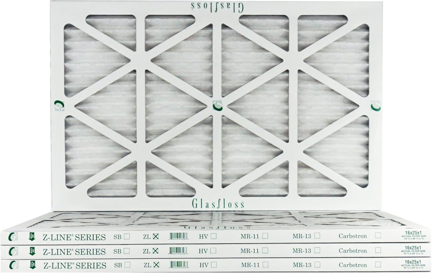 Glasfloss 16x25x1 MERV 10 Pack of 4 Pleated Air Filter Furnace