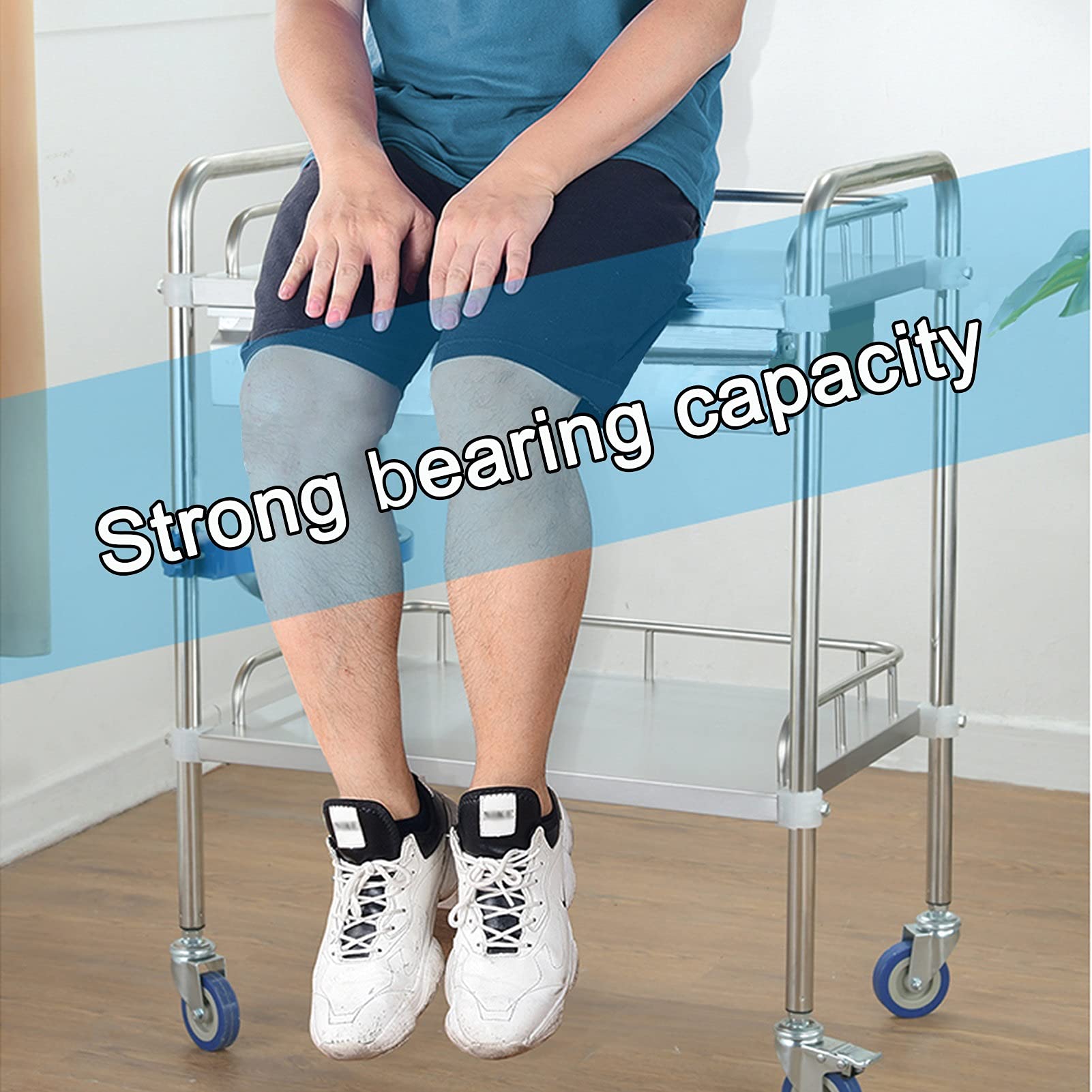 Carrito rodante de acero inoxidable resistente con ruedas de bloqueo para almacenamiento y transporte de catering, 2 niveles, 66 x 44 x 86 cm