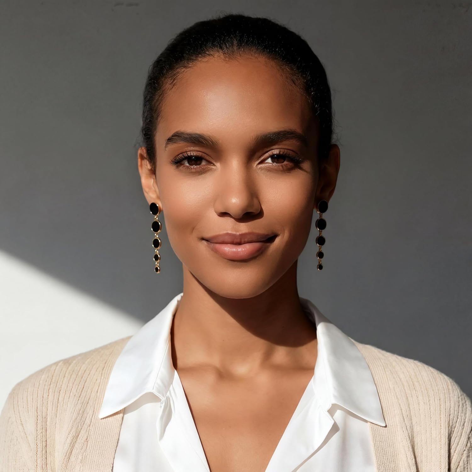 Kaleido Fashion Black and Gold Geometric Drop Earrings, 18K Gold Plated Statement Earrings for Women, Hypoallergenic Dangle Earrings for Office, Party and Daily Wear, Perfect for a Valentine's Day gift - Image 4