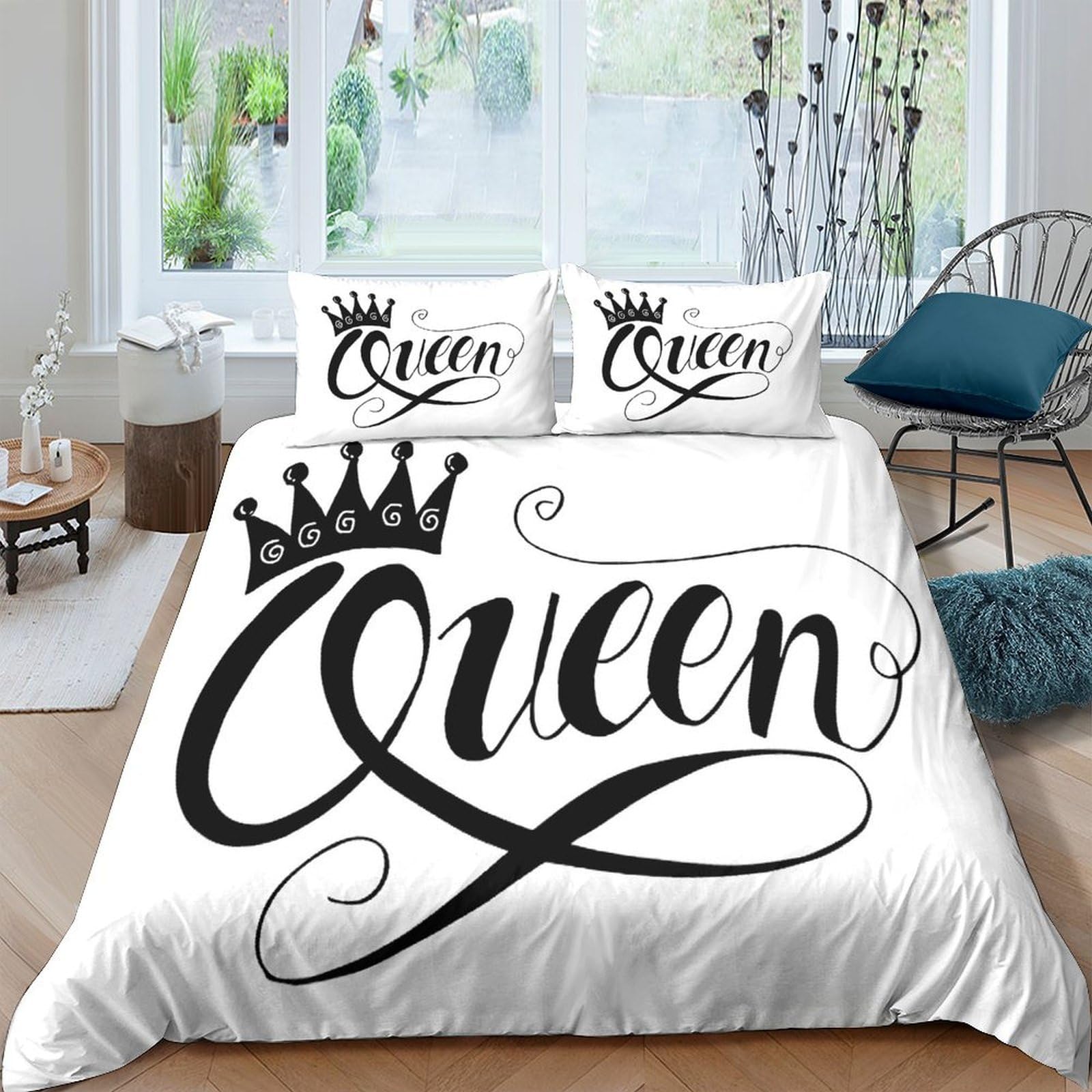 Ctjqhvkz Style-3 3D Printed Crown Queen Script Fitted Sheet Microfiber Black White Bed Cover For Bedroom Dorm Mattress Decor Single（135X200cm）