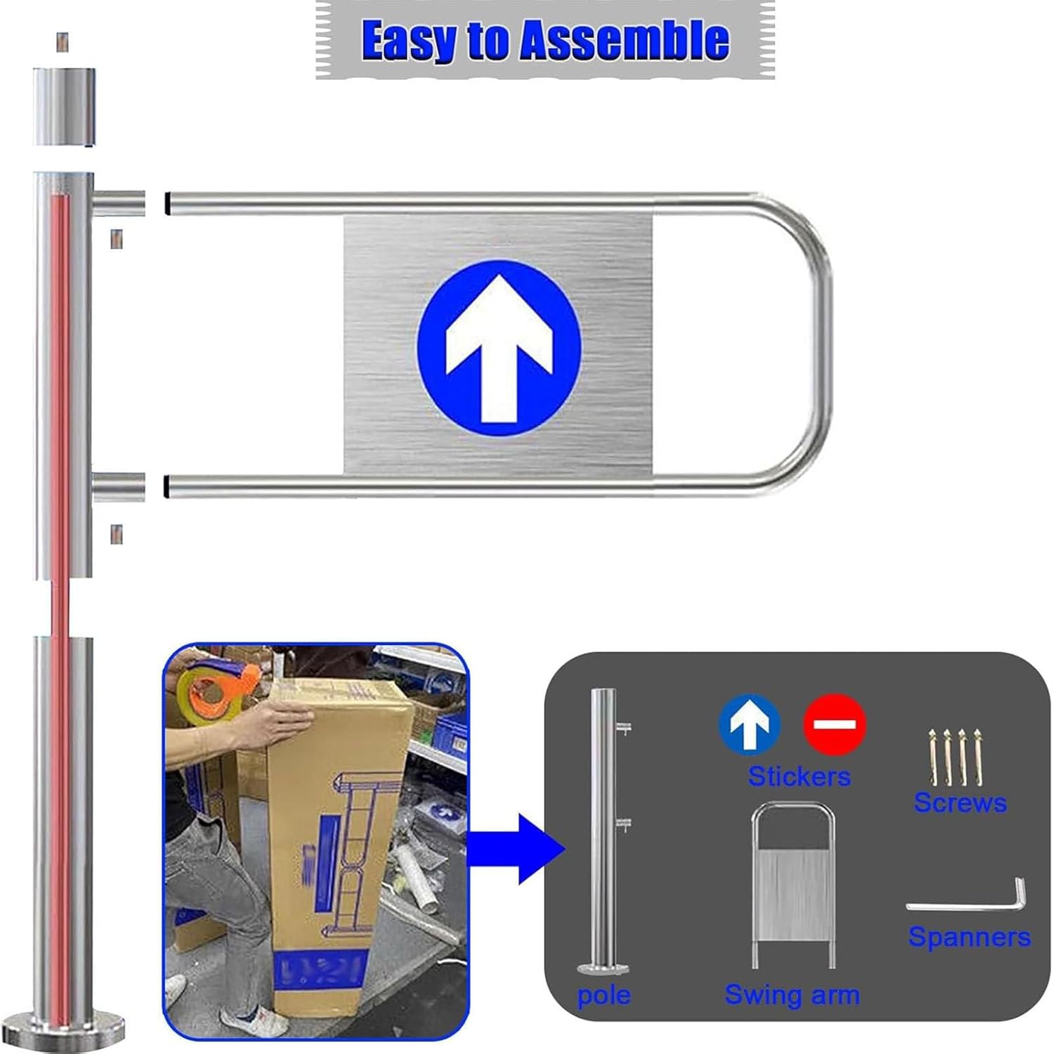 Automatic Swing Gate - Spring-Loaded Safety Door with Post Mount, 90° Metal Barrier for Supermarkets, Libraries & Stores - 90x100cm, One-Way Access Control Solution