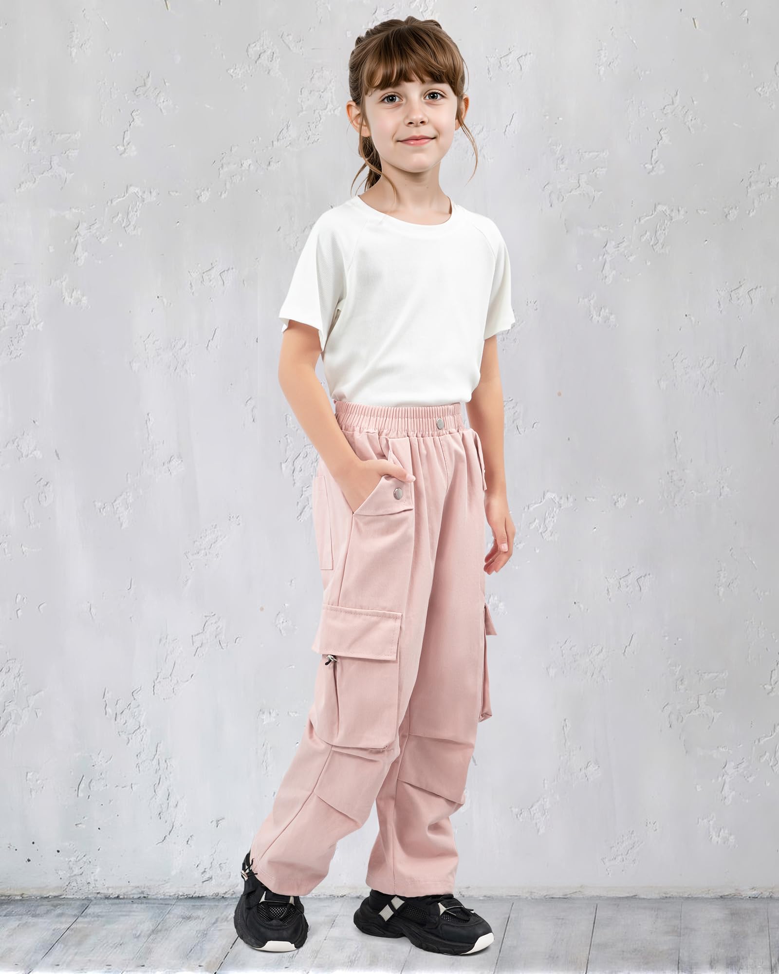 KAKU NANU Pantalones Cargo para niña Cintura elástica Bolsillos