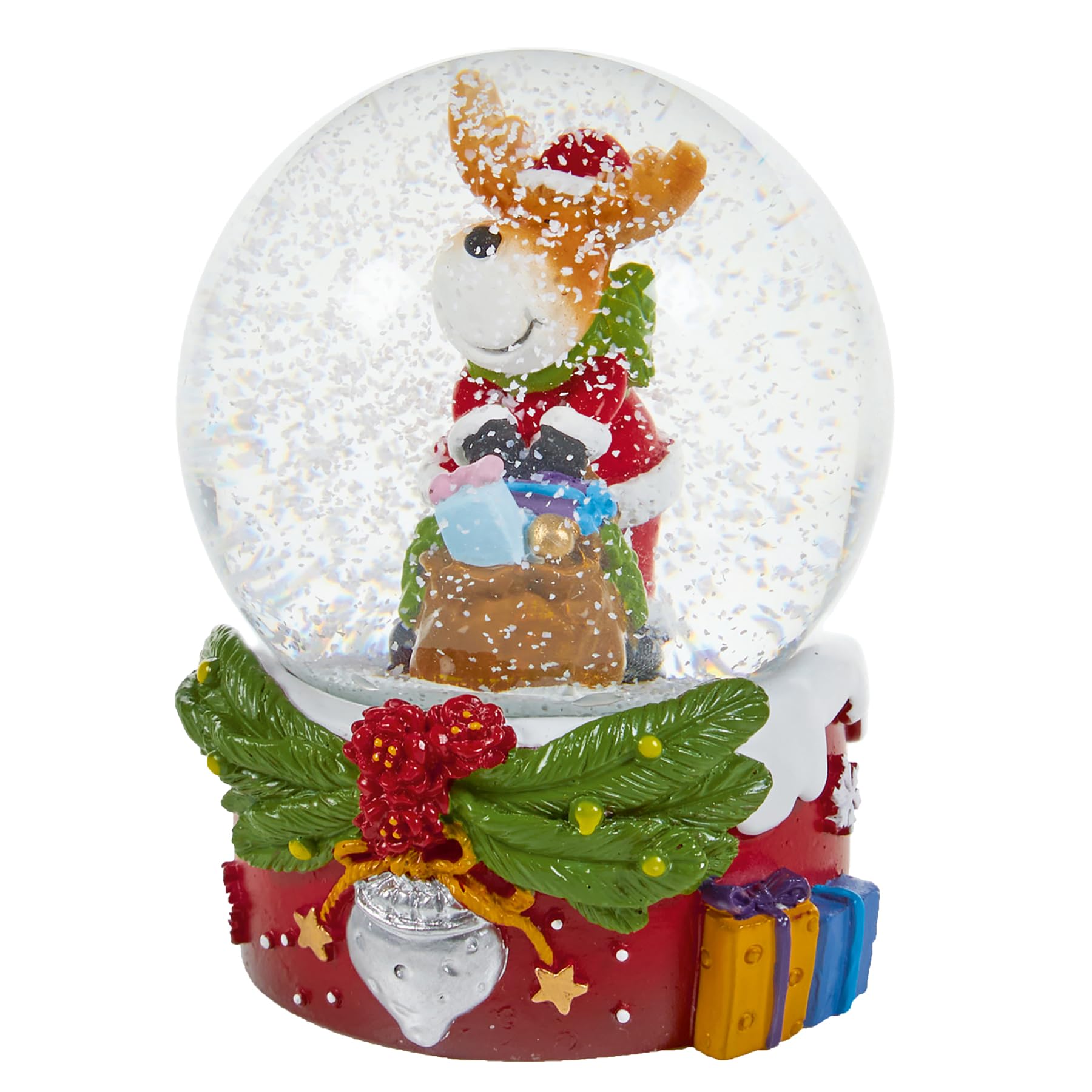 Widdle Gifts Reindeer 3615 Christmas Snow Globe Waterball With Beautifully Decorated Red Base 9Cm Tall (Reindeer 3615)