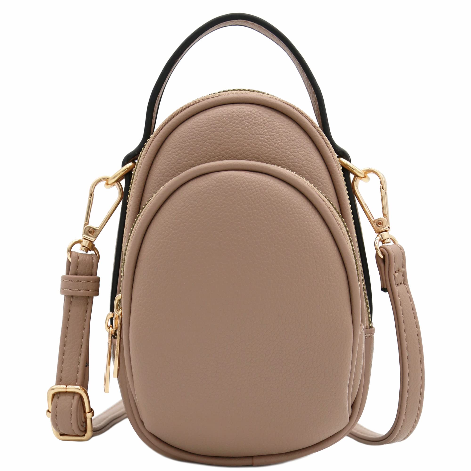 FashionPuzzle Two Compartmet Phone Crossbody Mini Bag (Taupe)