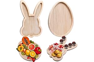 2 Pcs Easter Bunny Charcuterie Boards: Egg Wooden Serving Platter Rustic Easter Hosting Essentials
