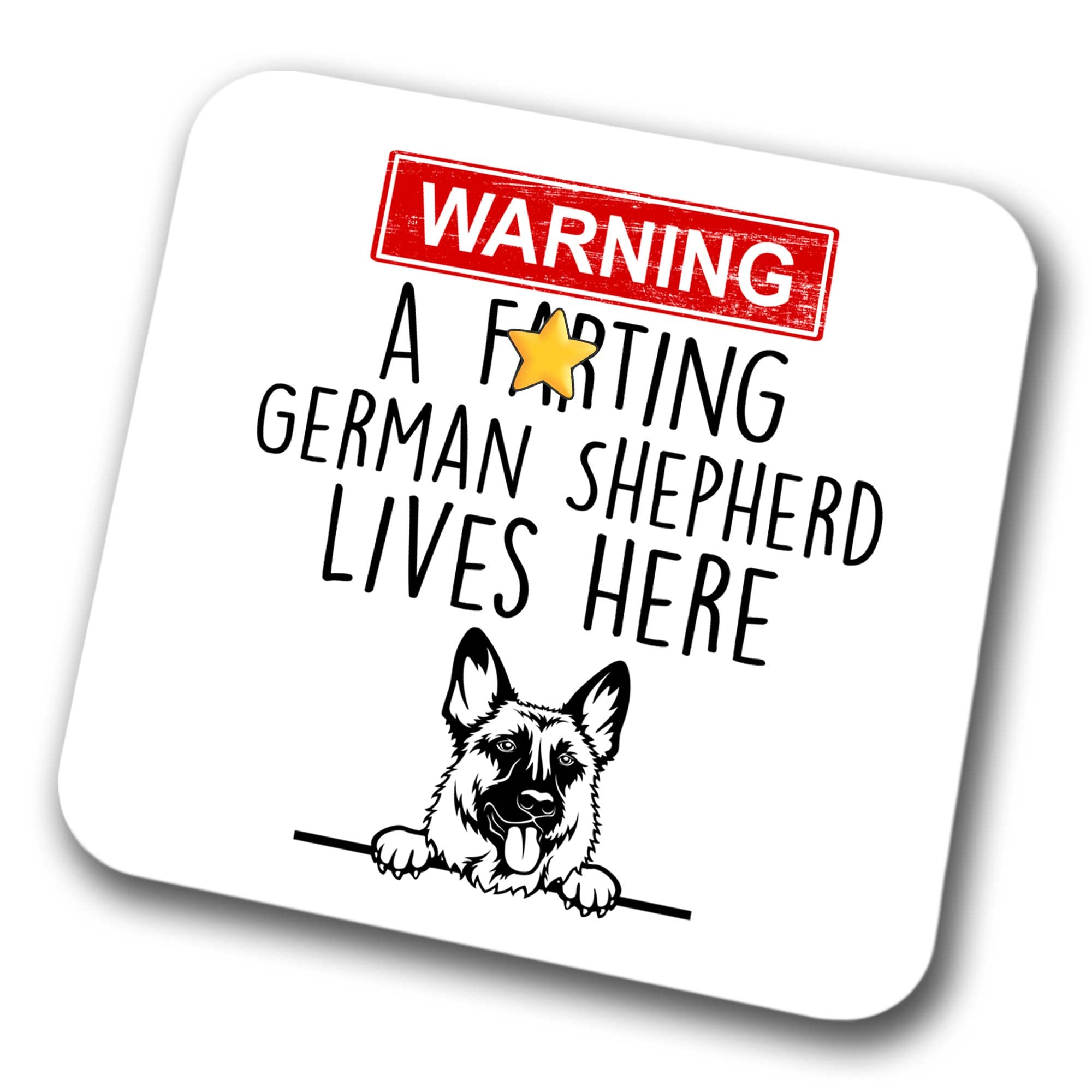 Faithful Prints Boys German Shepherd Warning A Lives Here Mum Dad Coaster Dog Dad Alsatian Dad Friend Funny Gift For Birthday Christmas, German Shepherd Mum Coaster