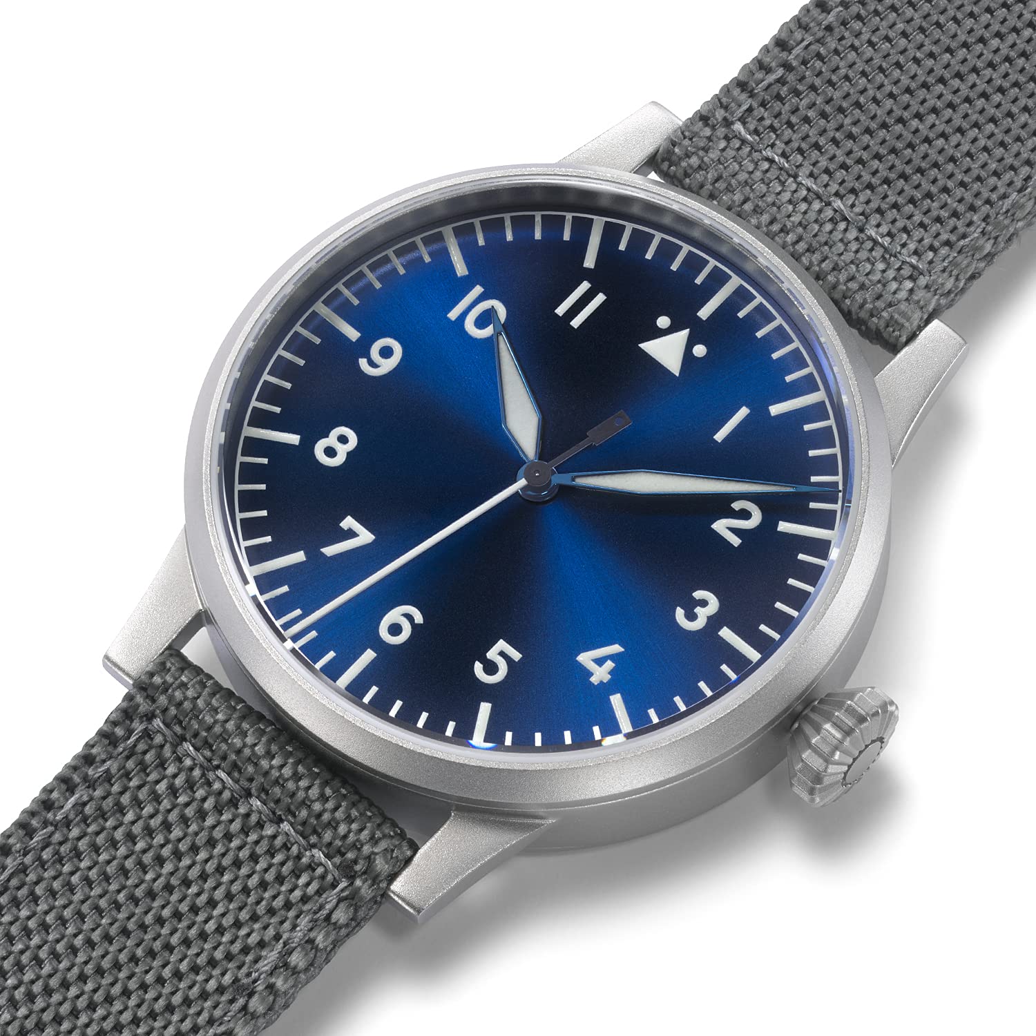 Laco Fliegeruhr Memmingen Blaue Stunde, Armbanduhr, graues Nylonband, Saphirglas, Ø 42 mm, ETA 2801.2 (Elaboré) Handaufzug, inkl. Etui - 862083